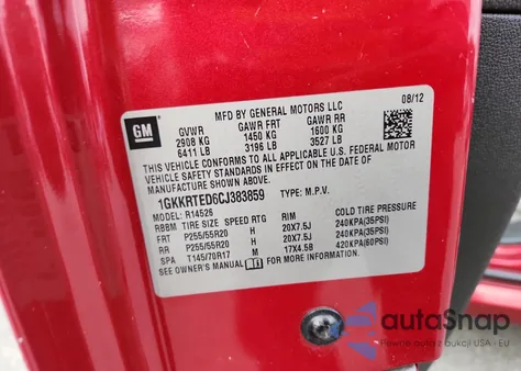 2012 GMC Acadia Denali из США, поврежденный, VIN 1GKKRTED6CJ383859